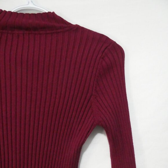 Unbranded | 12 pit to pit | Ribbed Burgundy Long Sleeve Mock Neck Sweater - Picture 11 of 14